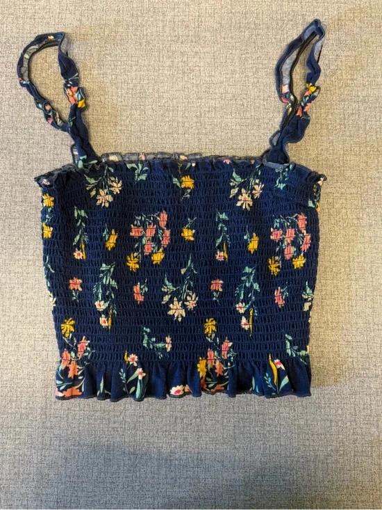 Say What? Navy Floral Smocked Crop Tank - Picture 2 of 5